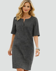 Linen V-Neck Midi Dress Sundress Casual Wear