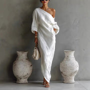Luxe One-Shoulder Linen Dress