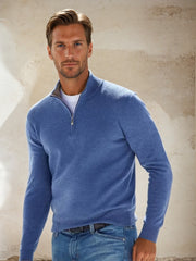 Men's Half-Zip Sweater with Ribbed Trim for Comfortable Fit