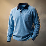 Men's Smooth Long Sleeve Corduroy Polo for Stylish Casual Outfits