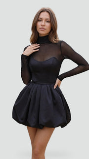 Party-Ready Mesh Bubble-Hem Mini Dress