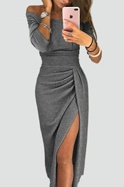 Off-Shoulder Ruched Midi Dress Style Wedding Guest