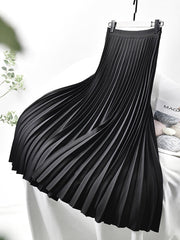 Pleated High-Waist Midi Skirt Casual Wear