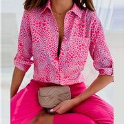 Printed Collared Long Sleeve Blouse Casual Wear Breathable