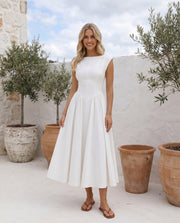 Wedding Guest Cotton Boat Neck Dress