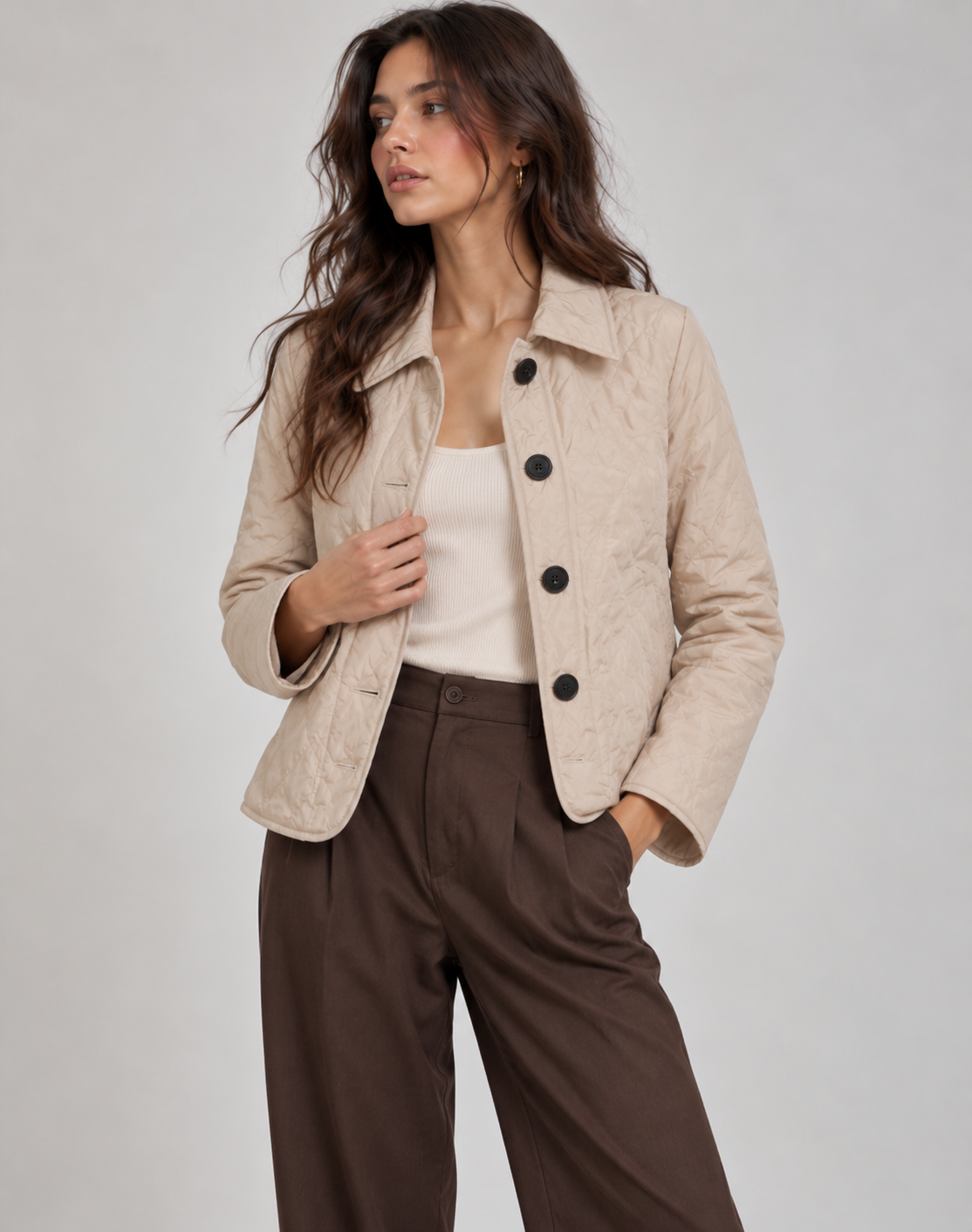Quilted Button-Up Jacket Lightweight Transitional Wear
