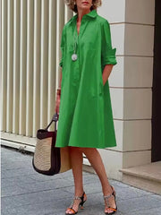 Relaxed A-Line Shirt Dress Cotton Blend Bridal Guest Attendee Pockets Breathable Lightweight