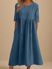 Women's Cocktail Relaxed Fit Midi Dress with Pockets Wedding Guest Cotton Breathable