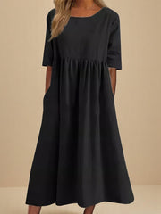Women's Cocktail Relaxed Fit Midi Dress with Pockets Wedding Guest Cotton Breathable