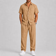 Relaxed Short Sleeve Shirt Set Lightweight Linen Style Summer Wear