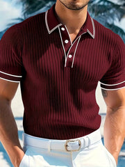 Ribbed Short Sleeve Polo Shirt Style Casual Clothing Breathable