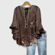 Women's Fall Ruffle Sleeve Floral Blouse Long Casual Wear