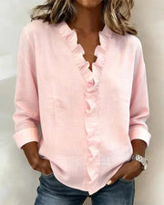 Ruffled V-Neck Blouse Casual Wear Ruffle
