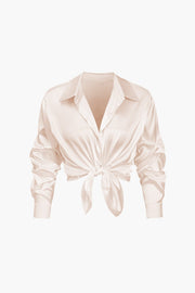 Women's Satin Long Sleeve Blouse with Button Closure