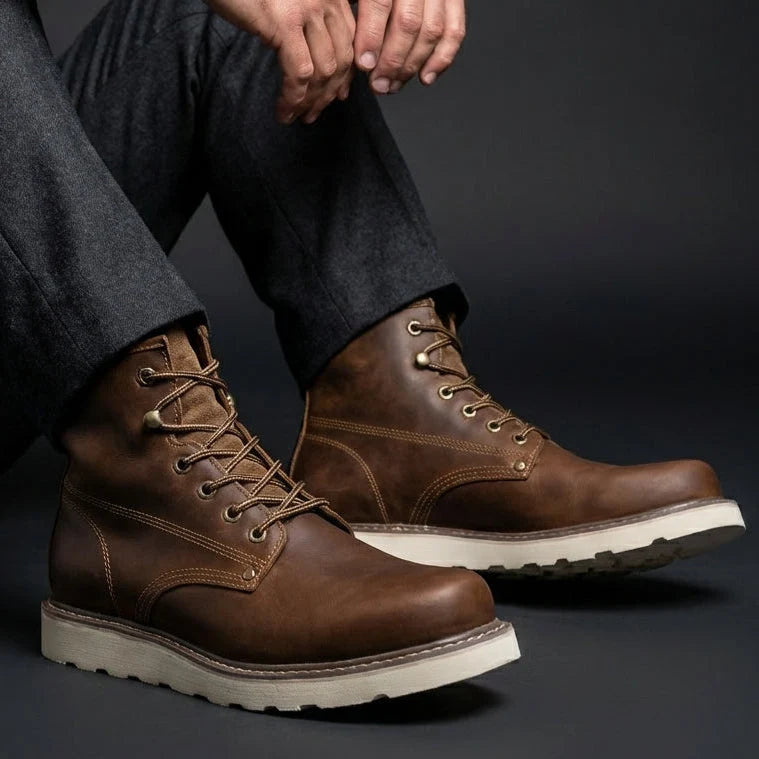 Men's Waterproof Leather Work Boots with Durable Grip Sole