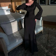 Sleek Satin Long Sleeve Maxi Dress Fabric Wedding Guest