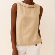 Sleeveless Roll Collar Linen Top Casual Going Out Breathable Lightweight