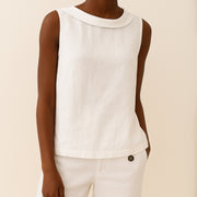 Sleeveless Roll Collar Linen Top Casual Going Out Breathable Lightweight