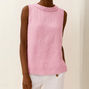 Sleeveless Roll Collar Linen Top Casual Going Out Breathable Lightweight