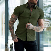Slim Fit Short Sleeve Shirt Breathable Cotton Casual Wear Lightweight