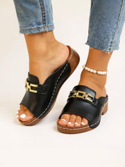 Women's Cushioned Slip-On Sandals for Casual Wear with Gold Detail