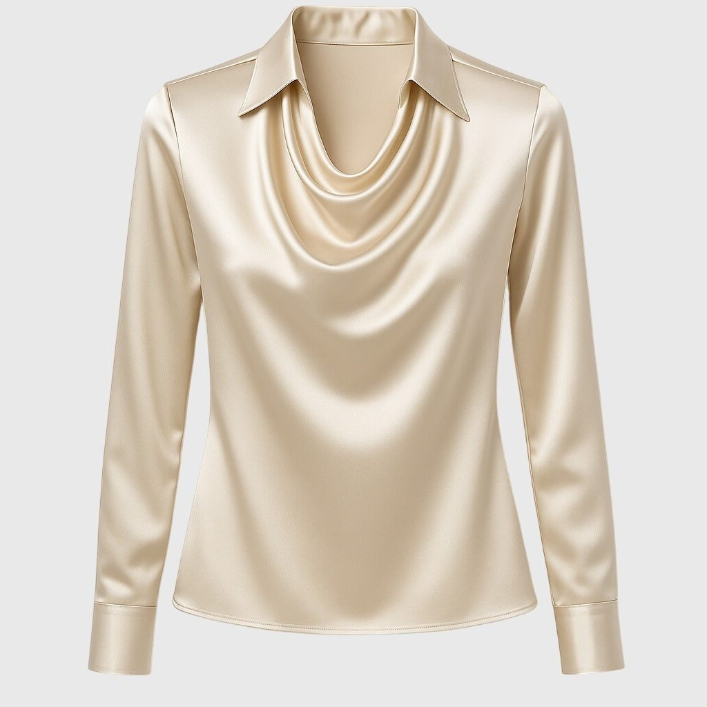 Cowl Neck Long Sleeve Satin Blouse for Women - View 2
