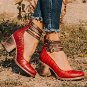 Strappy Block Heel Ankle Boots Casual Wear Leather