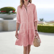 Striped Button-Front A-Line Dress Wedding Guest Summer