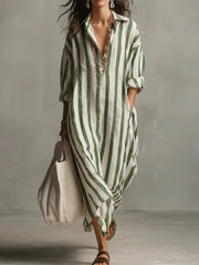 Striped Linen Shirt Dress Casual Wear Wedding Guest Breathable