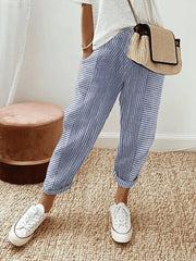 Striped Relaxed Fit Pants Lightweight Casual Wear Breathable