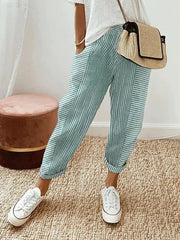 Striped Relaxed Fit Pants Lightweight Casual Wear Breathable