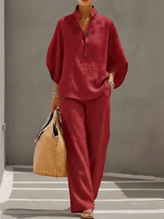 Structured Wide-Leg Two-Piece Set Trousers Casual Wear