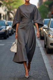 Structured Wide-Sleeve Midi Dress