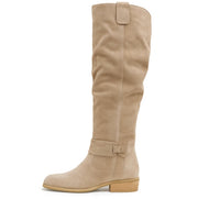 Suede Knee-High Boots with Low Block Heel for Suede Skirt Outfit Ideas