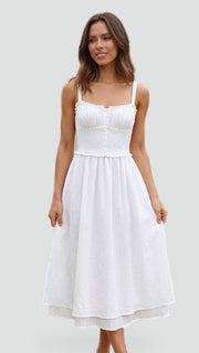 Button-Detail Sweetheart Midi Dress