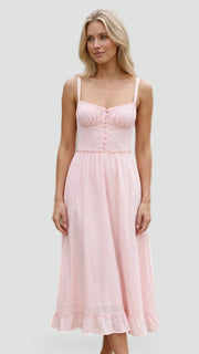 Button-Detail Sweetheart Midi Dress
