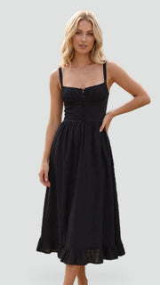 Button-Detail Sweetheart Midi Dress