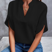 V-Neck Blouse with Draped Sleeves Style Casual Women's Fashion
