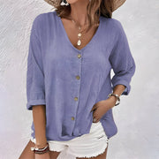 V-Neck Button-Up Blouse Soft Casual Women's