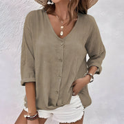V-Neck Button-Up Blouse Soft Casual Women's