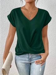 V-Neck Draped Blouse for Women's Workwear Blouses for a Stylish Office Look