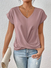 V-Neck Draped Blouse for Women's Workwear Blouses for a Stylish Office Look