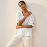 Women's Fall V-Neck Linen Blouse