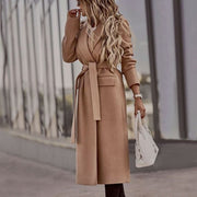 Women's Draped Trench Jacket with Belted Waist and Side Pockets