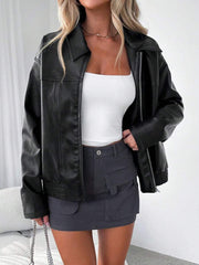 Women's Elegant Ruched Faux Leather Jacket