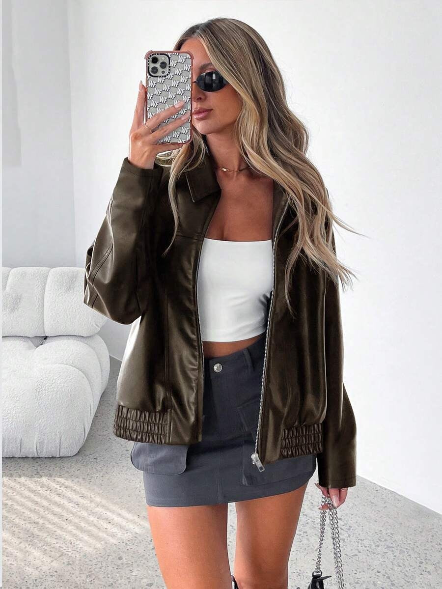 CLEMENCE - OVERSIZED WIDE COLLAR FAUX LEATHER JACKET 11