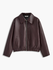 Women's Relaxed Faux Leather Jacket with Elasticated Hem