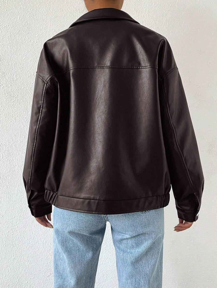ALBERTINE - OVERSIZED DROP SHOULDER FAUX LEATHER JACKET 12