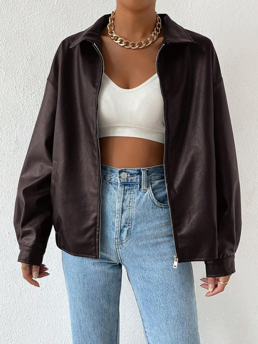 ALBERTINE - OVERSIZED DROP SHOULDER FAUX LEATHER JACKET 2