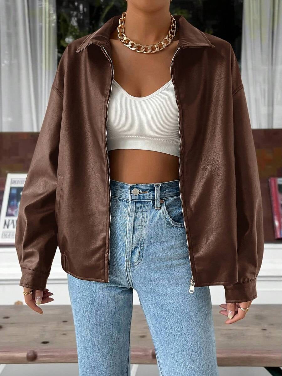 ALBERTINE - OVERSIZED DROP SHOULDER FAUX LEATHER JACKET 3